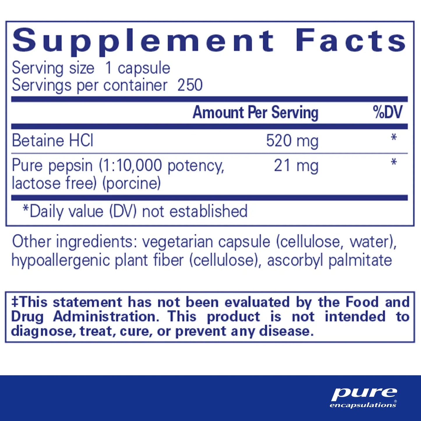 Pure Encpsulations Betaine HCL Pepsin Capsules