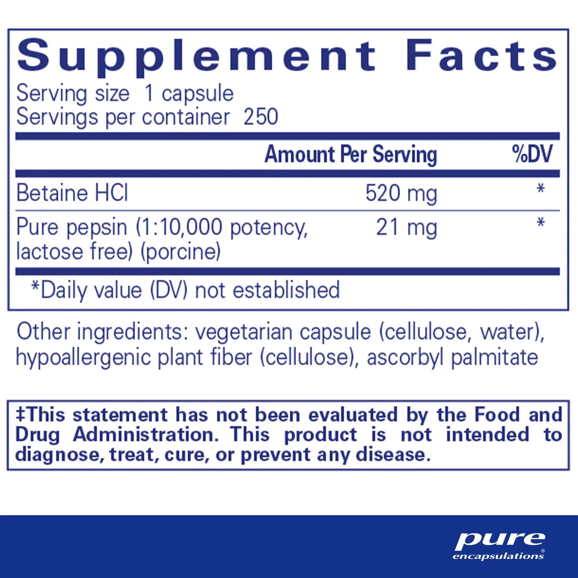 Pure Encpsulations Betaine HCL Pepsin Capsules