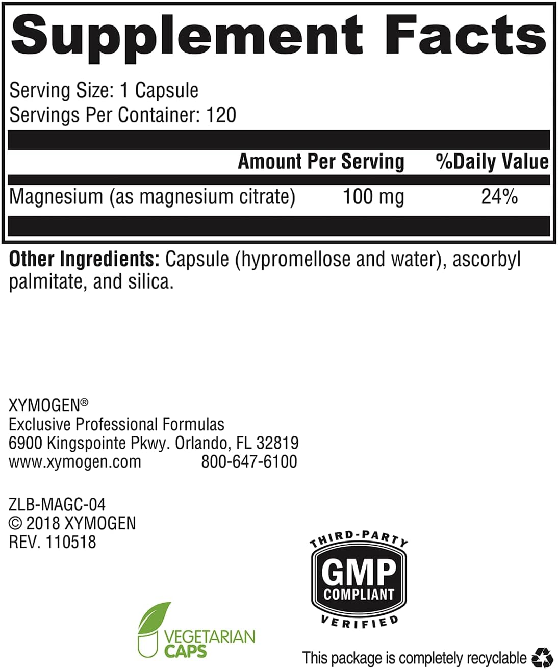 Xymogen Magnesium Citrate Capsules