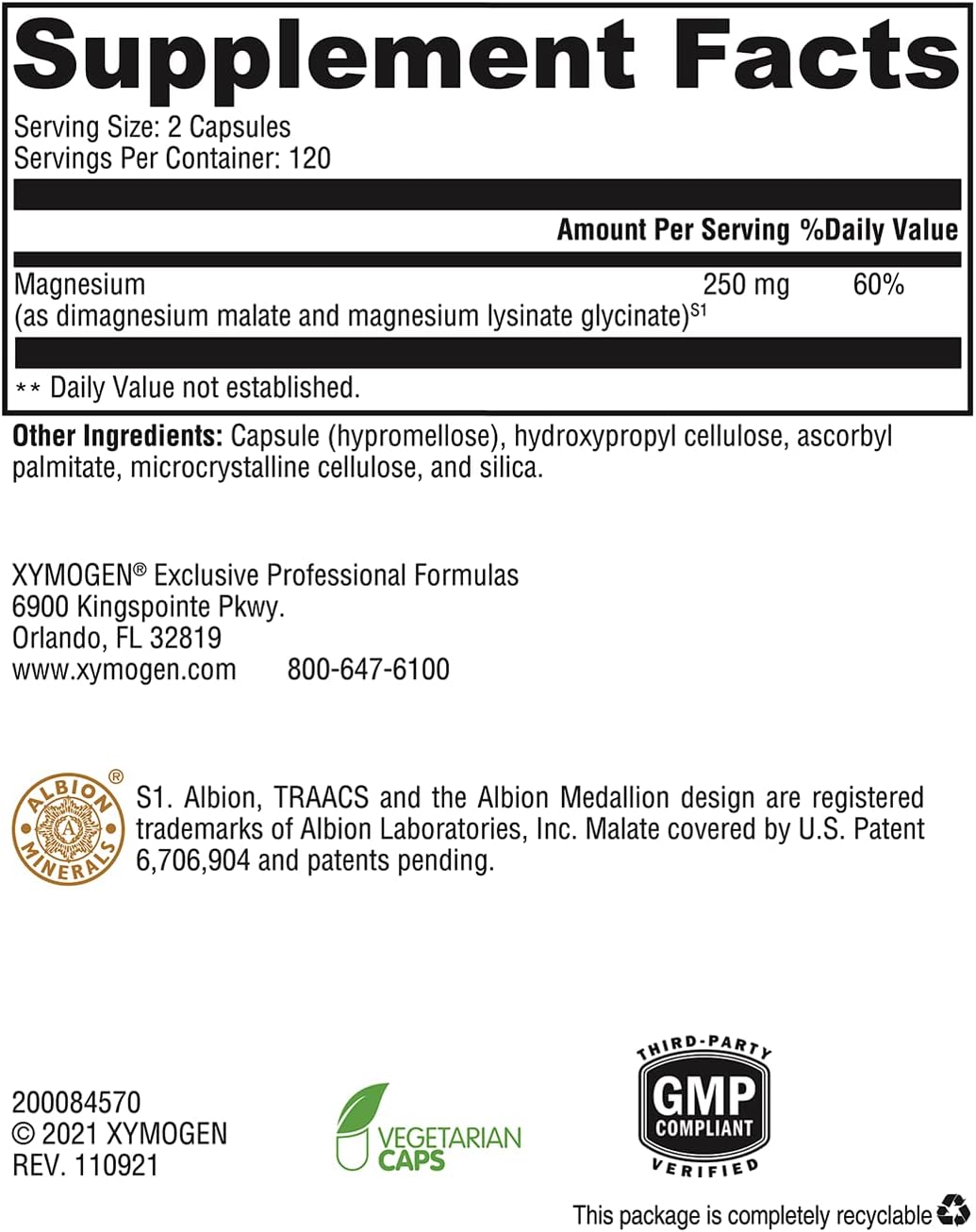 Xymogen Optimag 125 Capsules 6