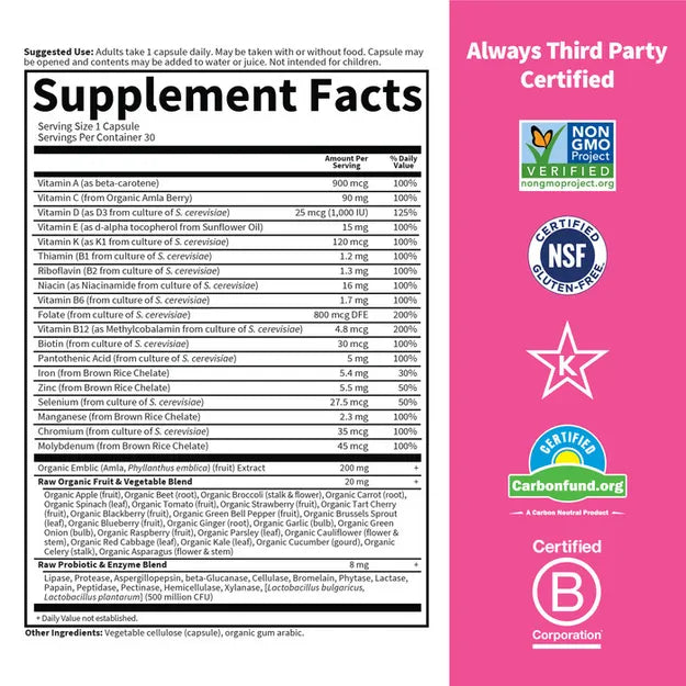 Garden Of Life Vitamin Code Multivitamin Raw One for Women Capsules 3