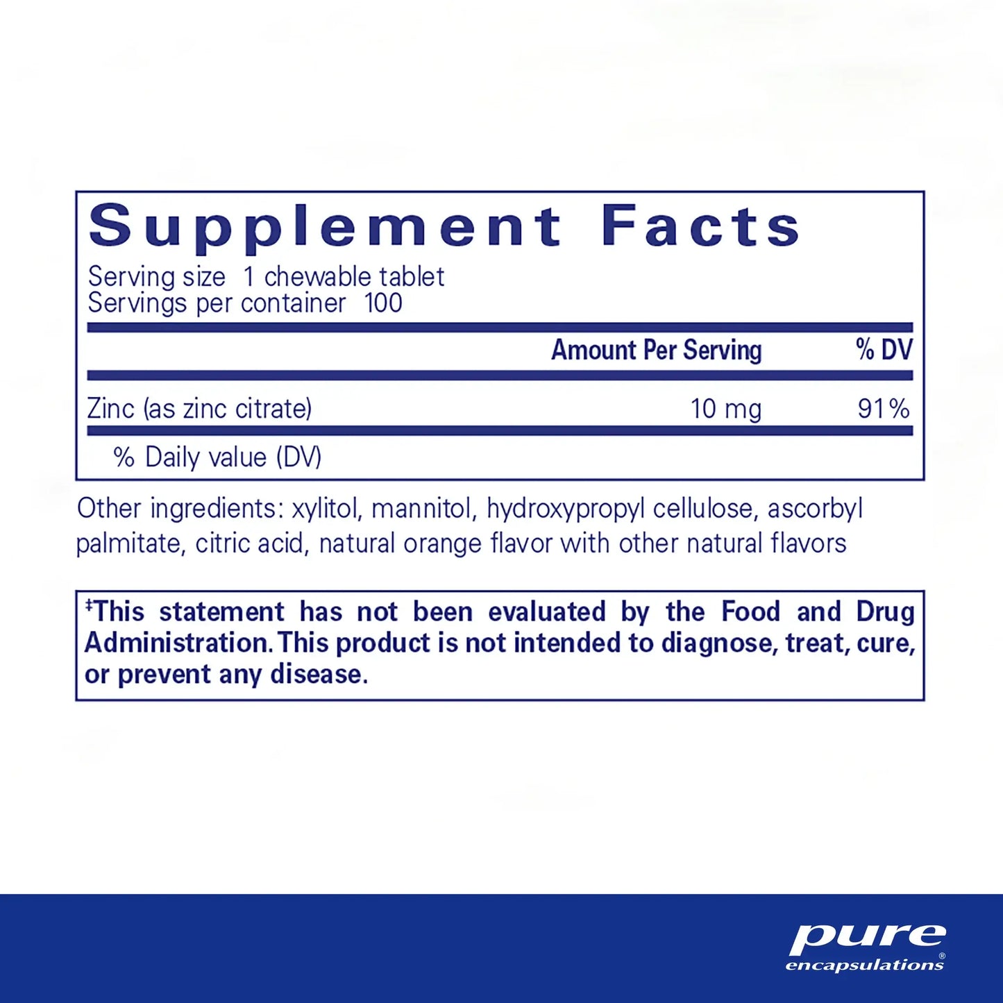 Pure Encapsulations Zinc Chewables