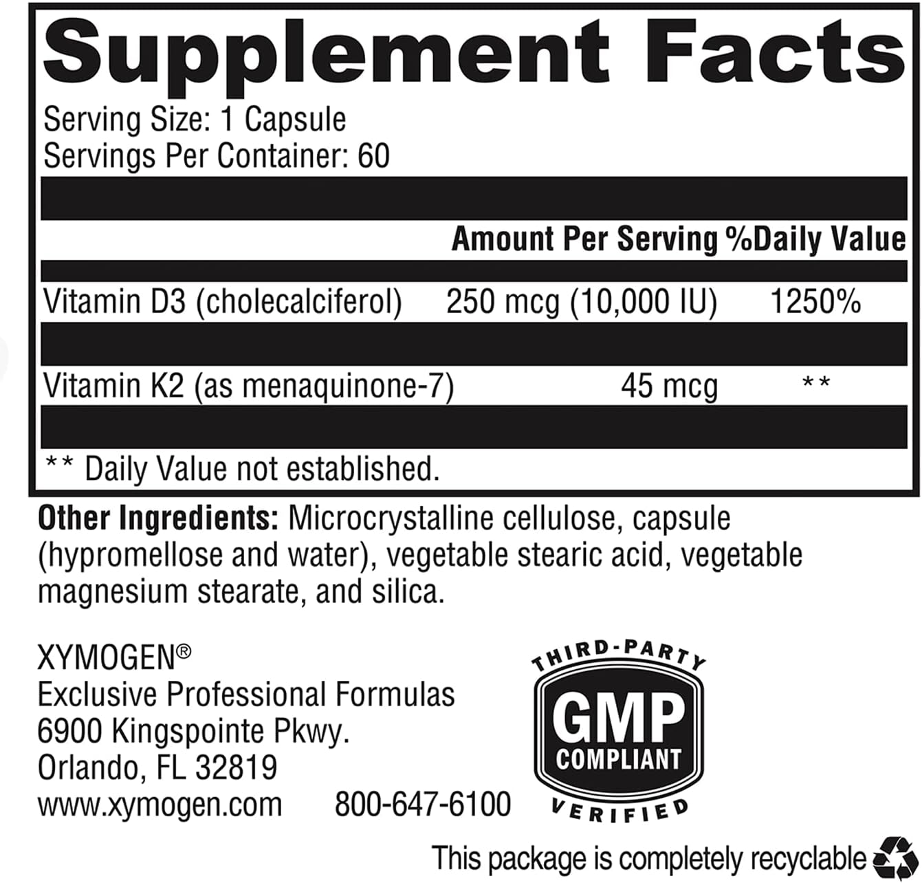Xymogen K2-D3 10,000 capsules