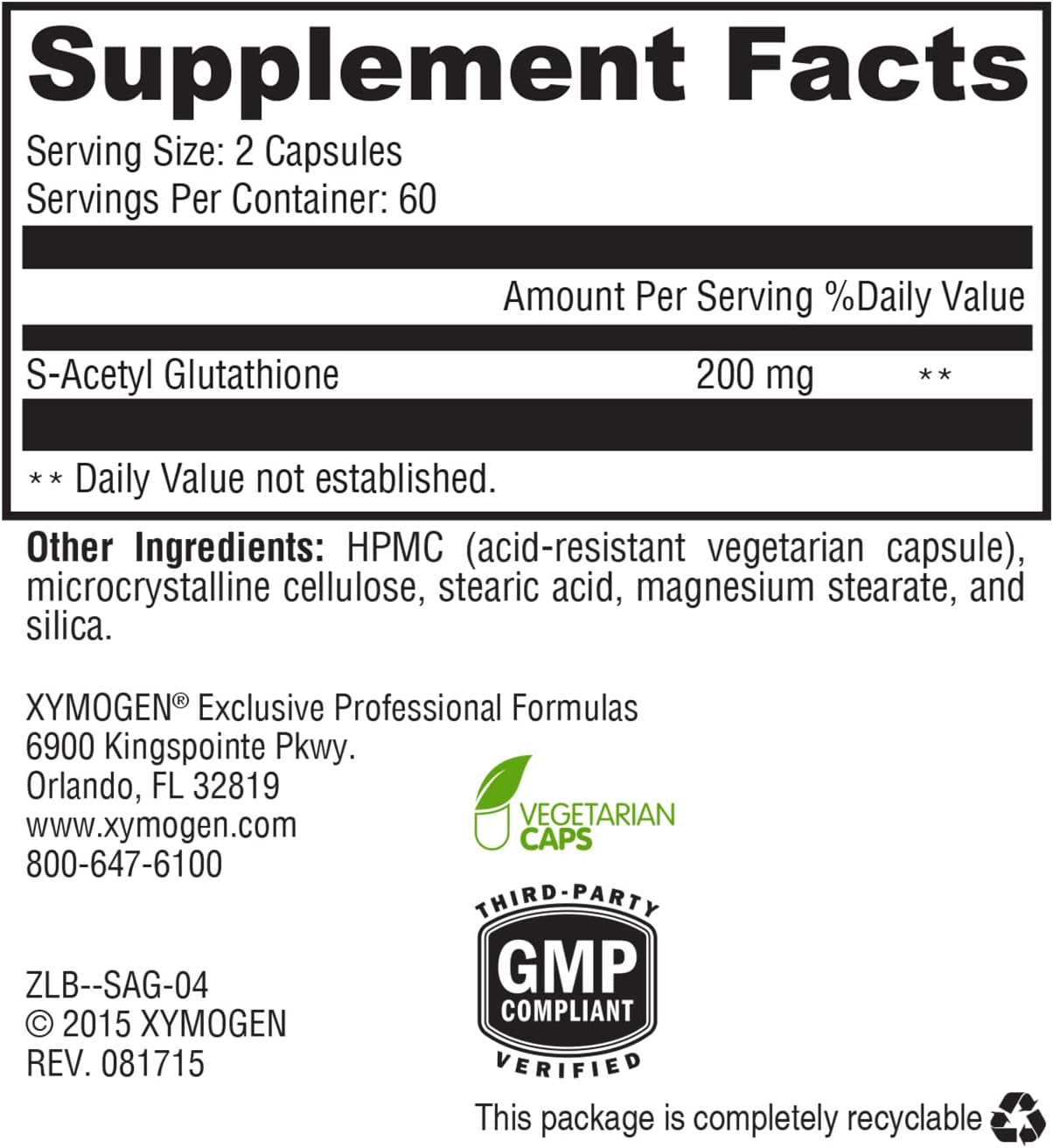 Xymogen S-Acetyl Glutathione Capsules