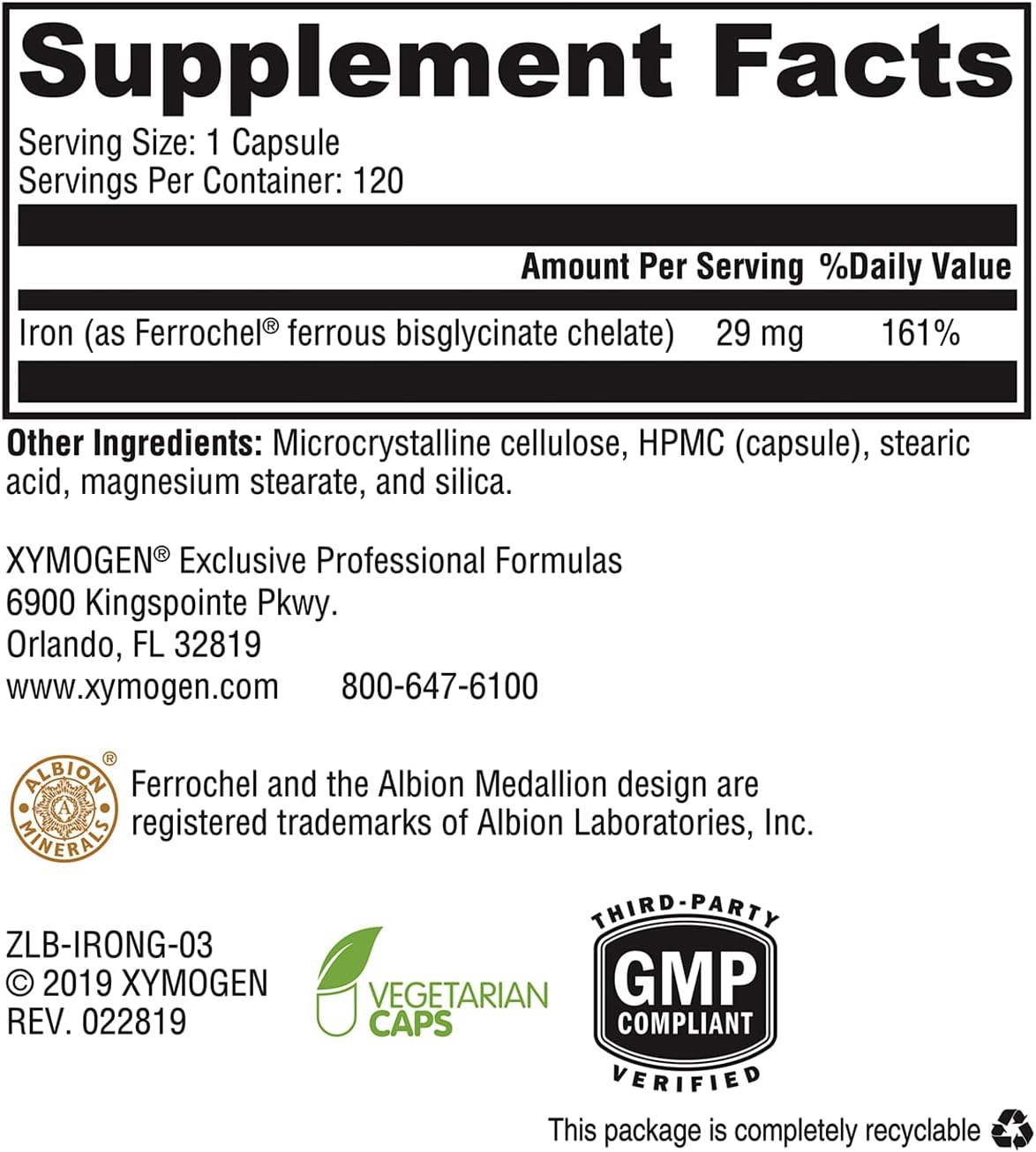 Xymogen Iron Glycinate Capsules