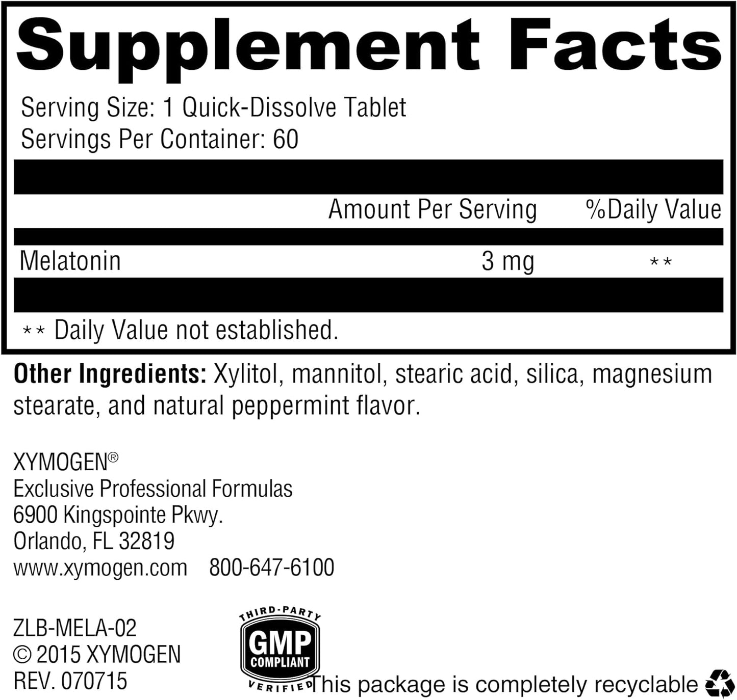 Xymogen Melatonin Dissolvable Tablets