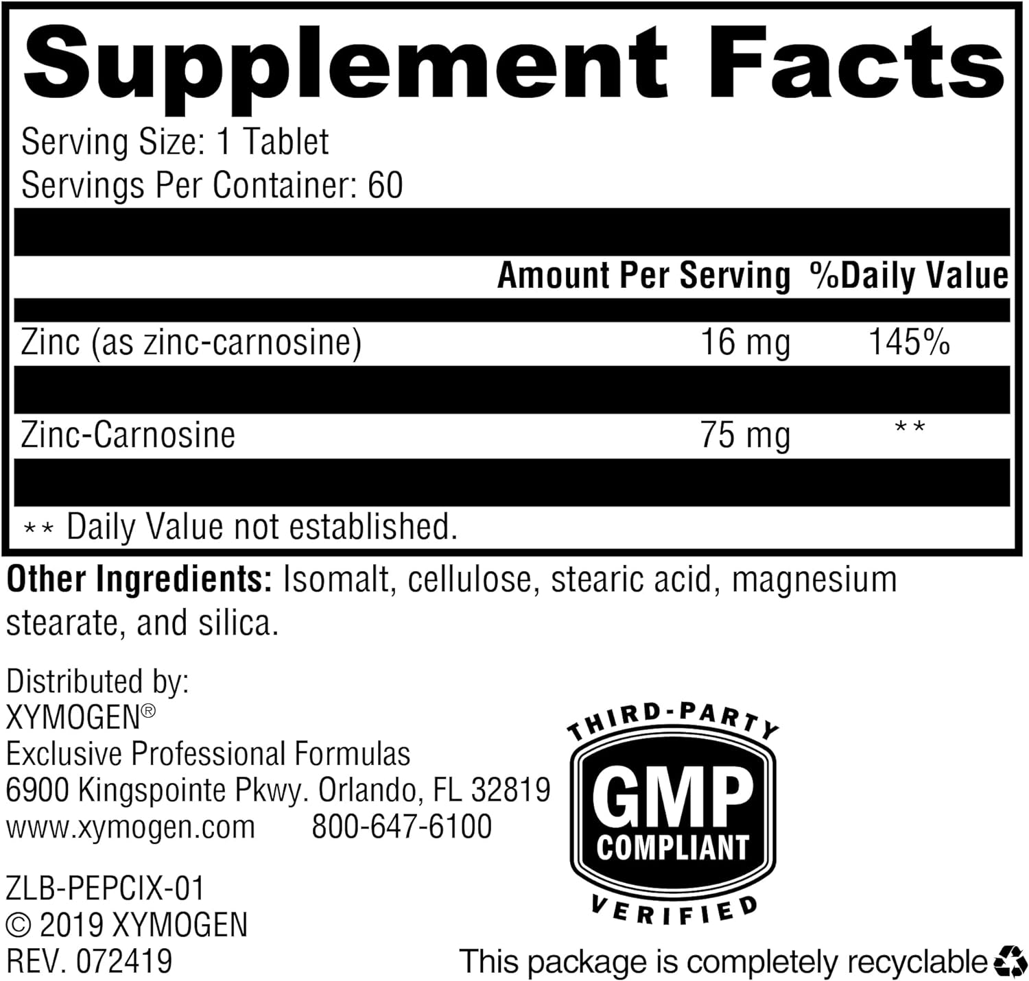 Xymogen Pepcix Tablets
