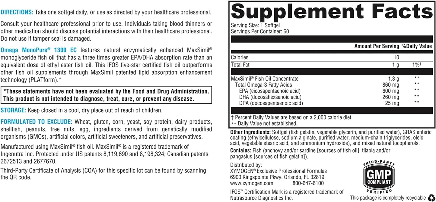 Xymogen Omega Monopure 1300 ec softgels