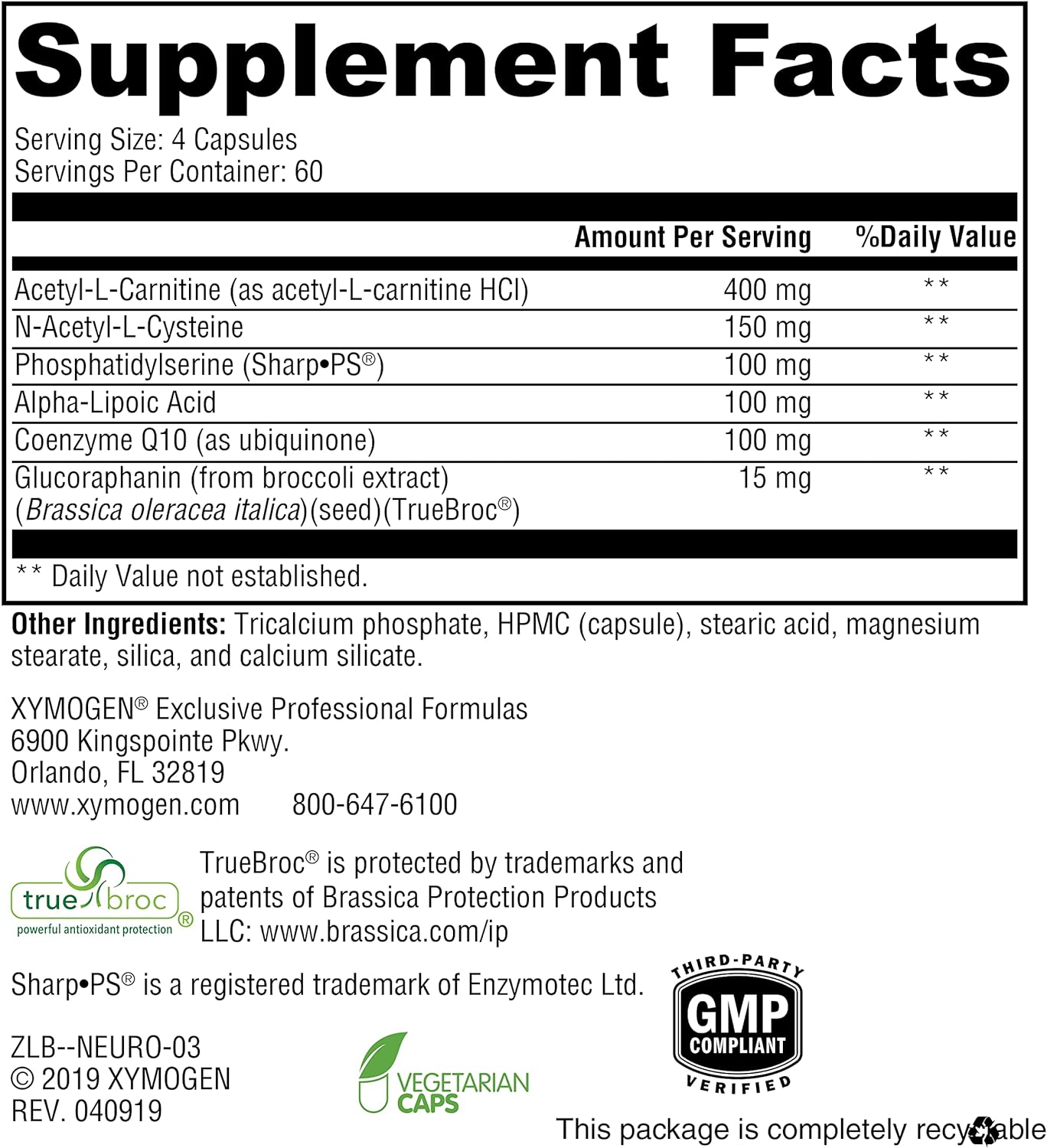 Xymogen NeuroActives BrainSUstain CapsulesXymogen NeuroActives BrainSUstain Capsules