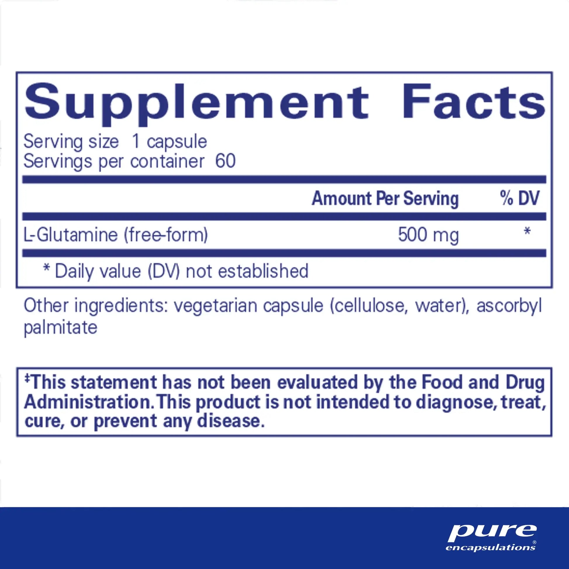 Pure Encpasulations L-Glutamine 500 mg capsules