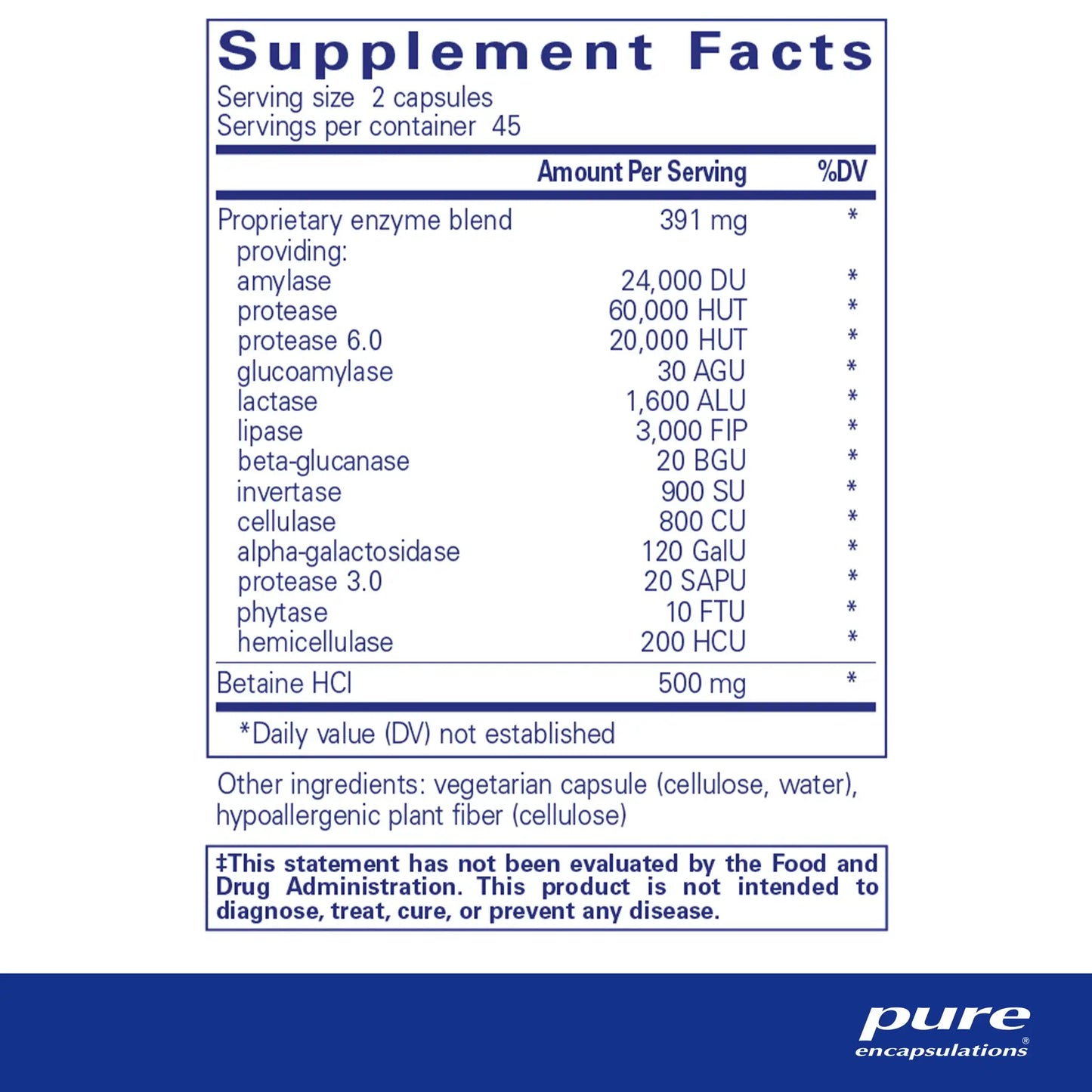 Pure Encapsulations Digestive Enzymes with betaine HCL capsules