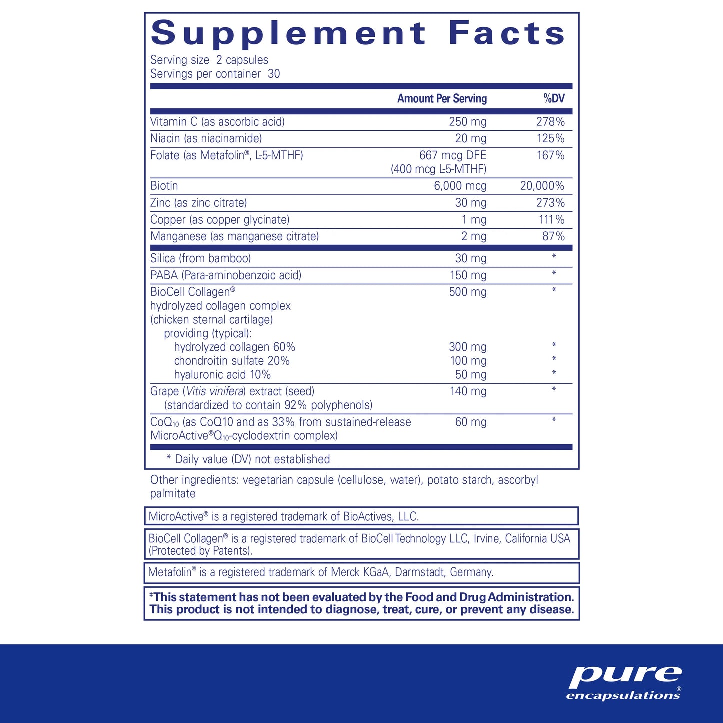 Pure Encapsulations Hair Skin Nails Ultra Capsules