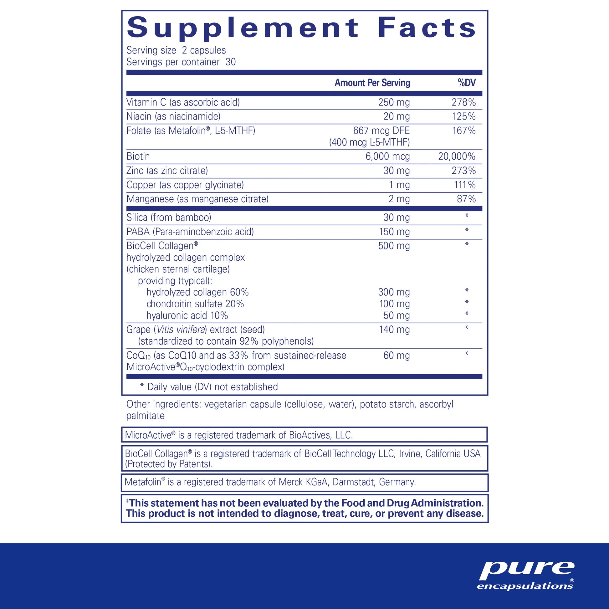 Pure Encapsulations Hair Skin Nails Ultra Capsules