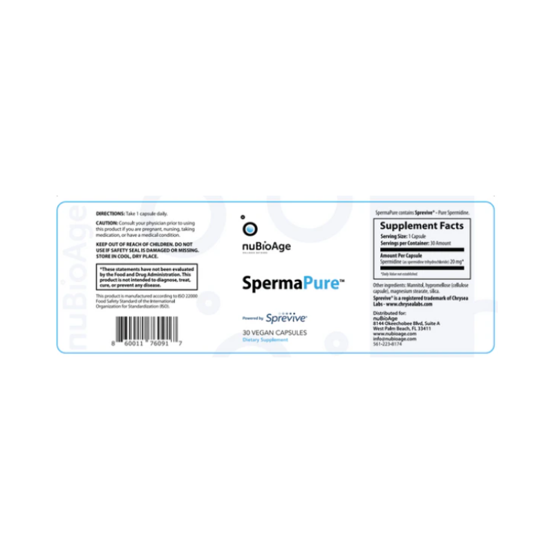 NuBioAge SpermaPure Capsules label