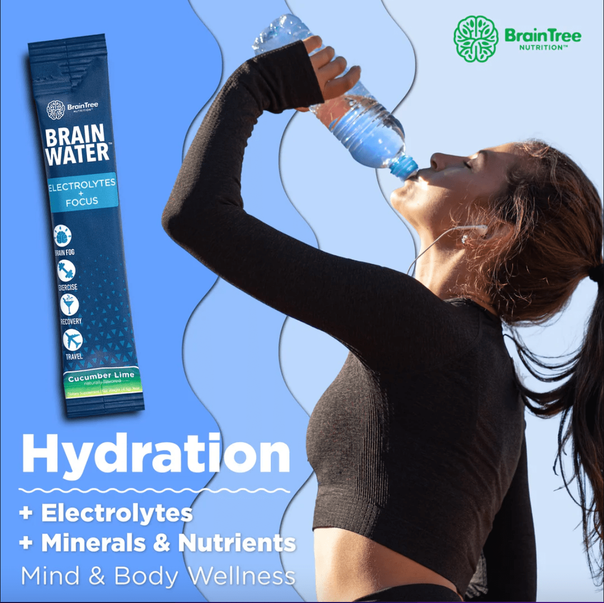 BrainTree Nutrition Brain Water Cucumber Lime Electrolytes