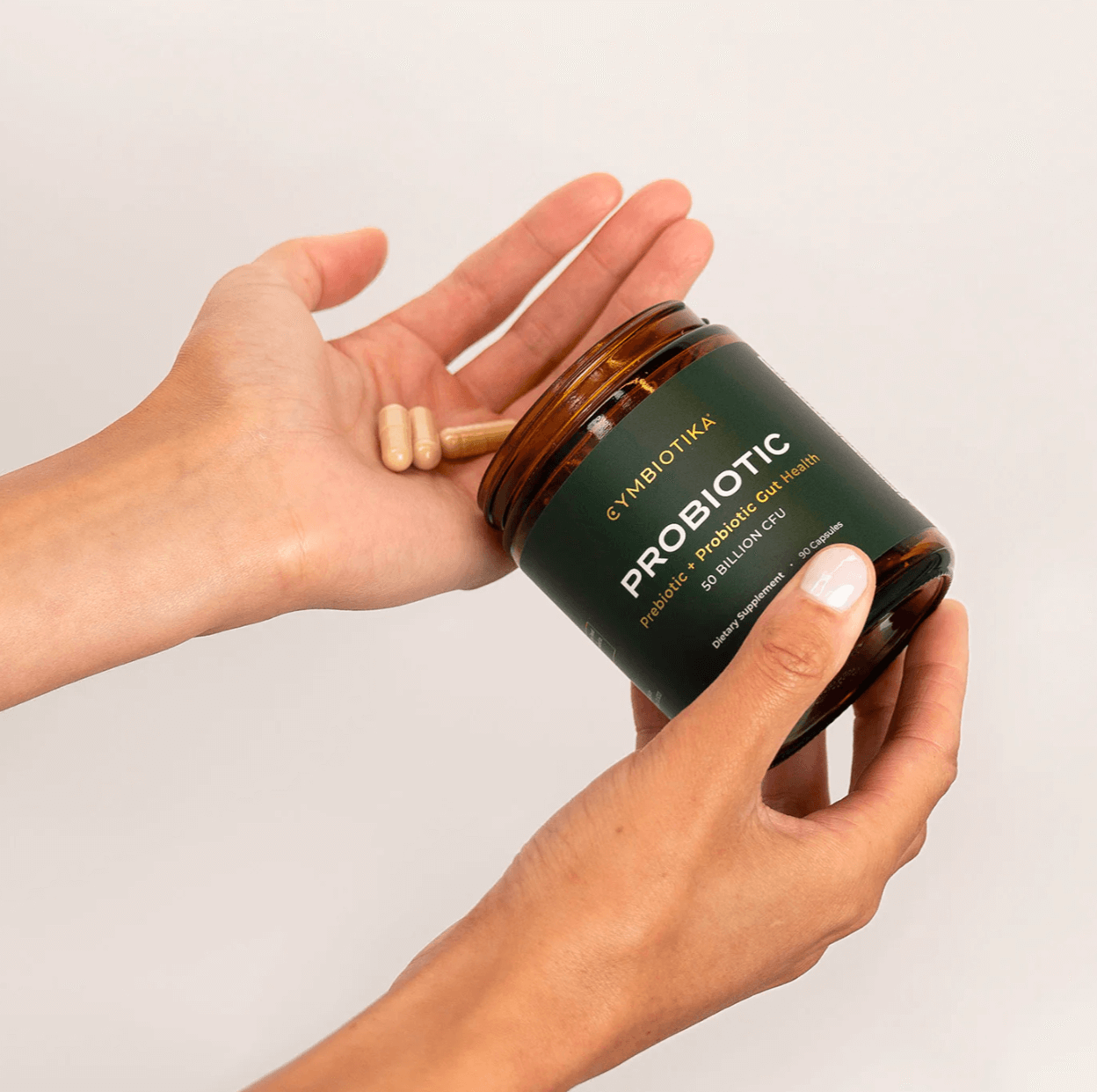 Cymbiotika Probiotic Capsules in amber bottle