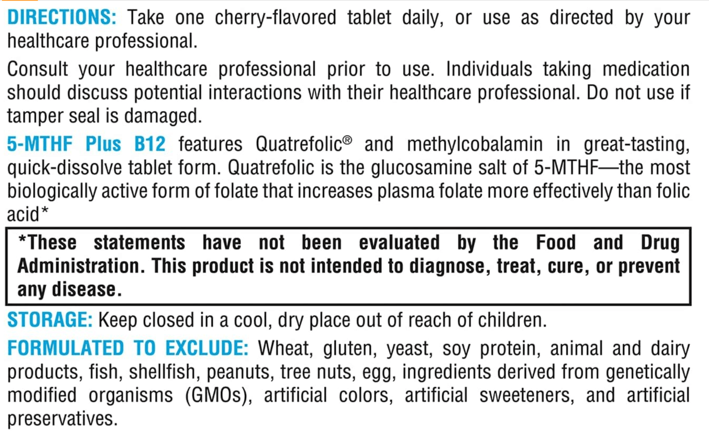 Xymogen 5-mthf plus B12 tablets
