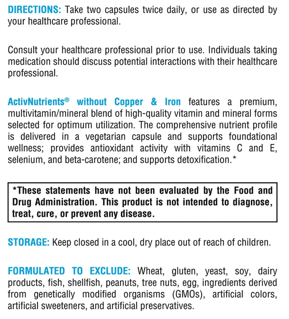 Xymogen ActivNutrients without copper and iron capsules