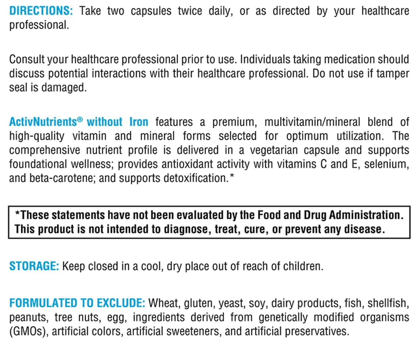 Xymogen ActivNutrients without Iron Capsules