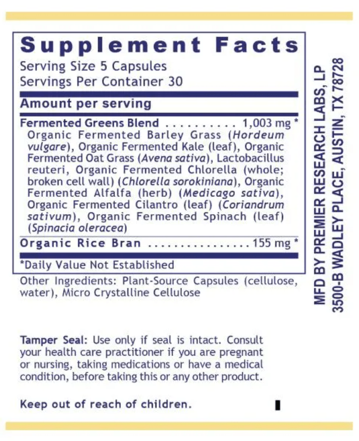 Premier Research Labs Probiotic Fermented Greens Ingredients