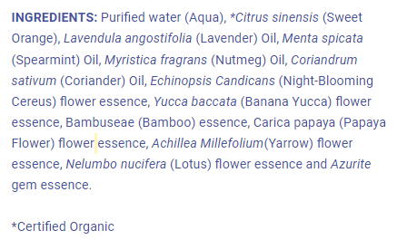 LotusWei Full Bloom Aura Mist Ingredients