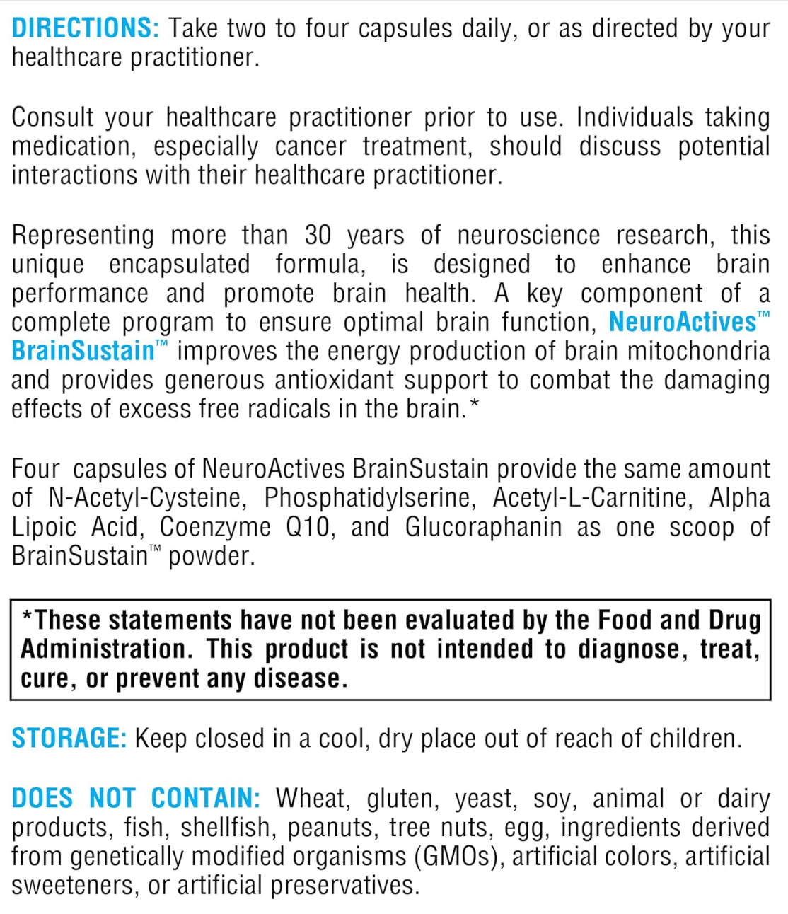 Xymogen NeuroActives BrainSUstain Capsules