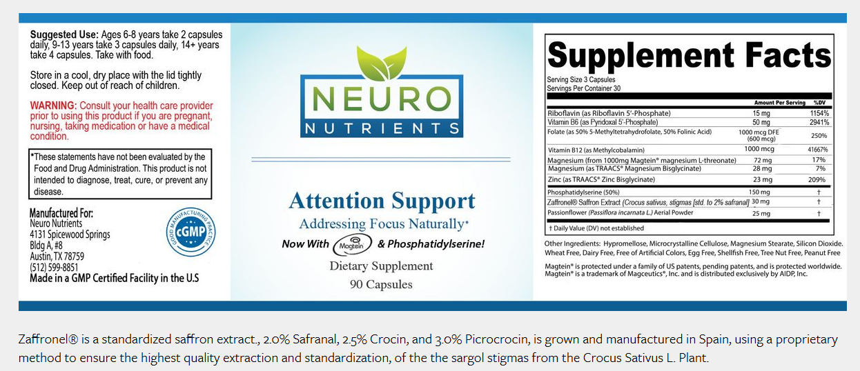 Neuro Nutrients Attention Support Capsules 2