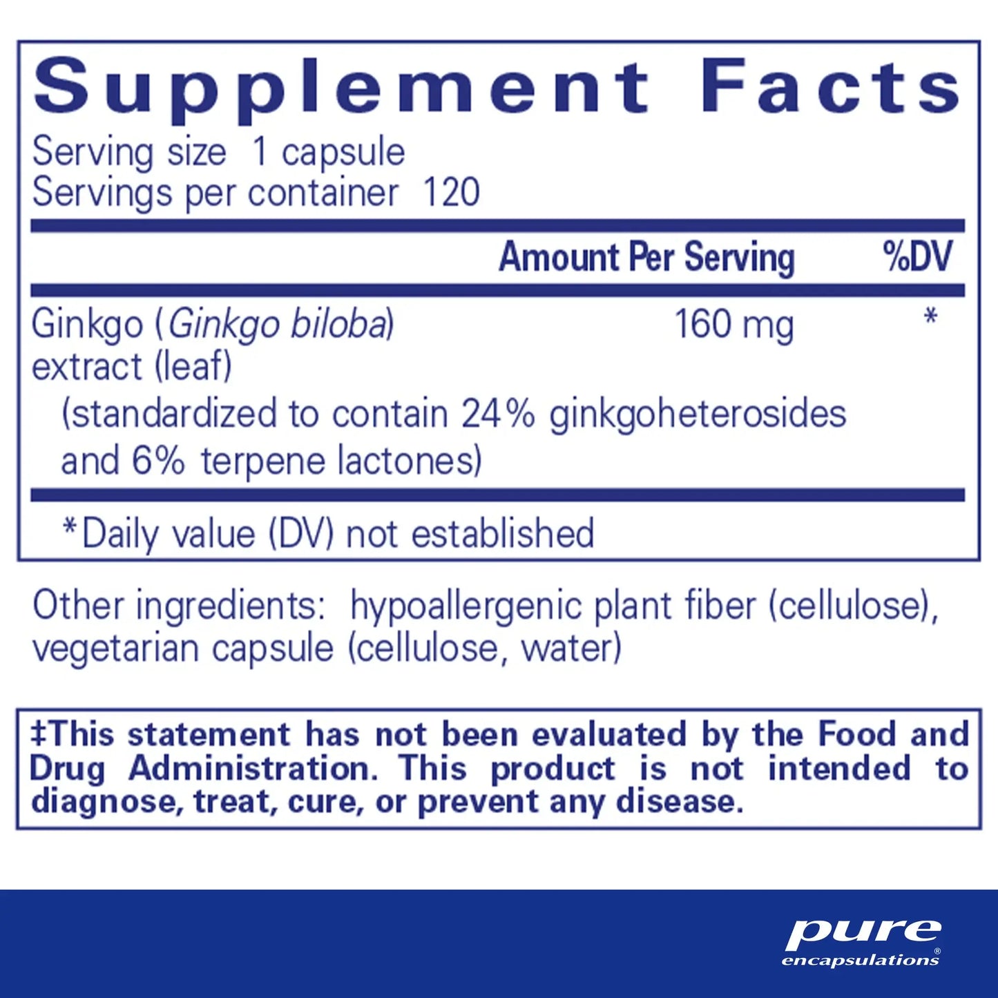 Pure Encapsulations Ginkgo 50 Capsules
