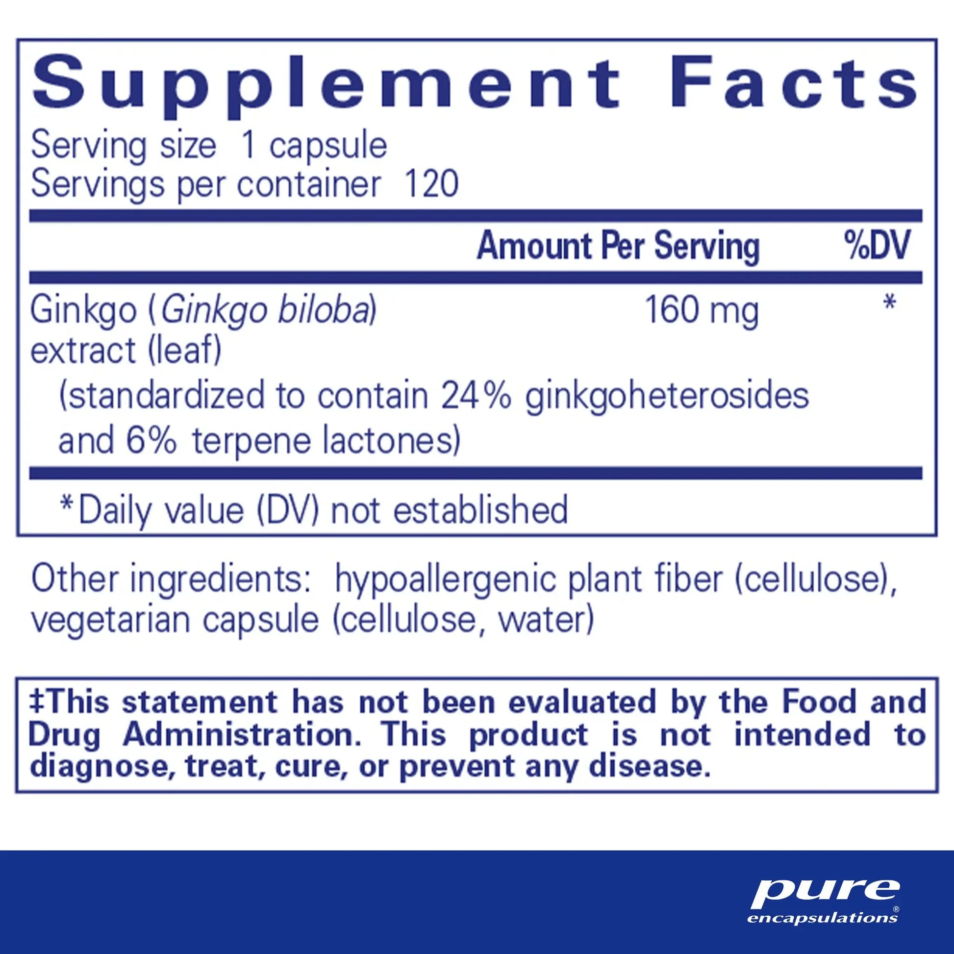 Pure Encapsulations Ginkgo 50 Capsules