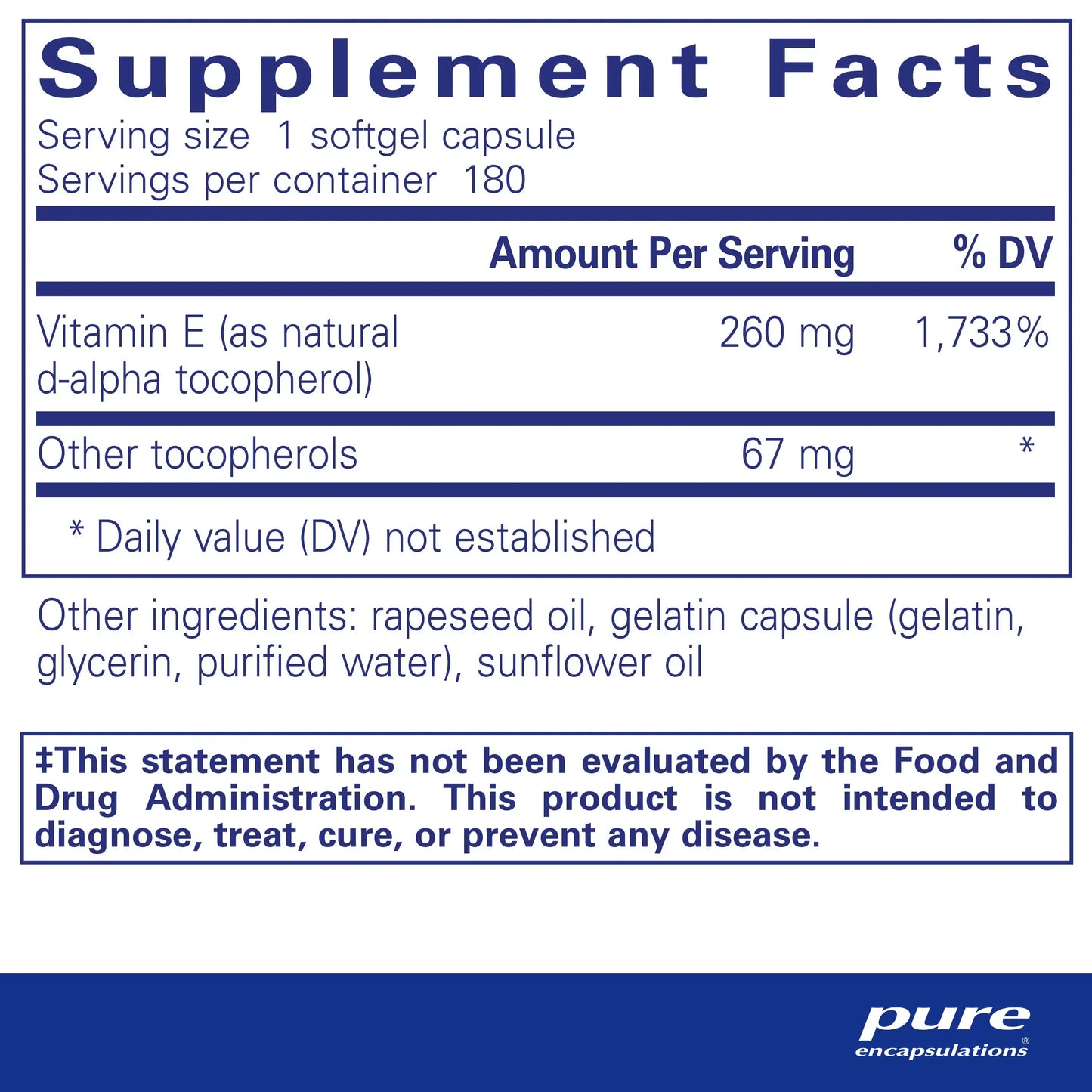 Pure Encapsulations Vitamin E with mixed tocopherols capsules