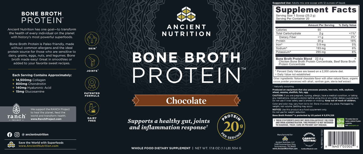 Ancient Nutrition Bone Broth Protein Powder - Chocolate 3