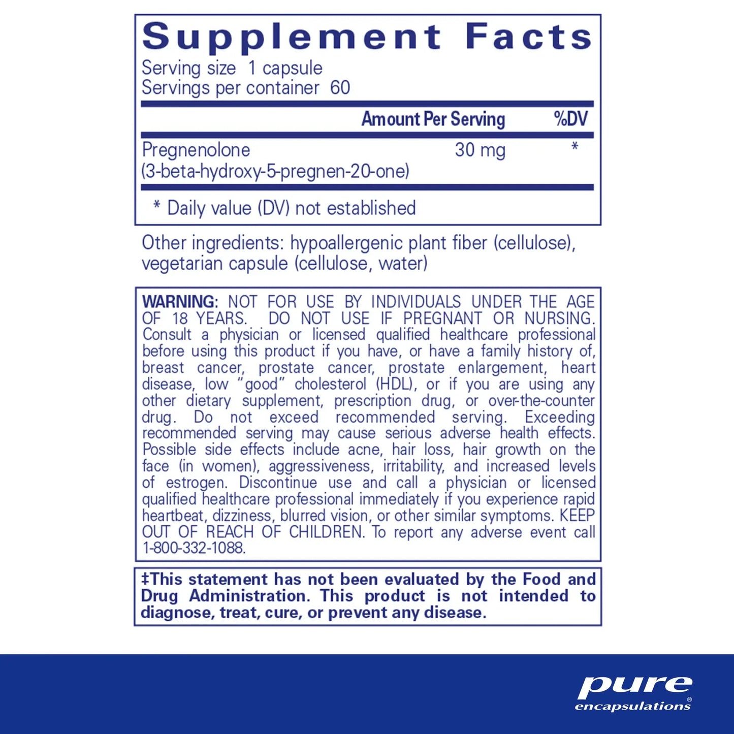 Pure Encapsulations Pregnenolone 30 mg Capsules