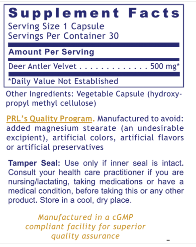 Premier Research Labs NZ-Red Velvet Deer Antler Capsules