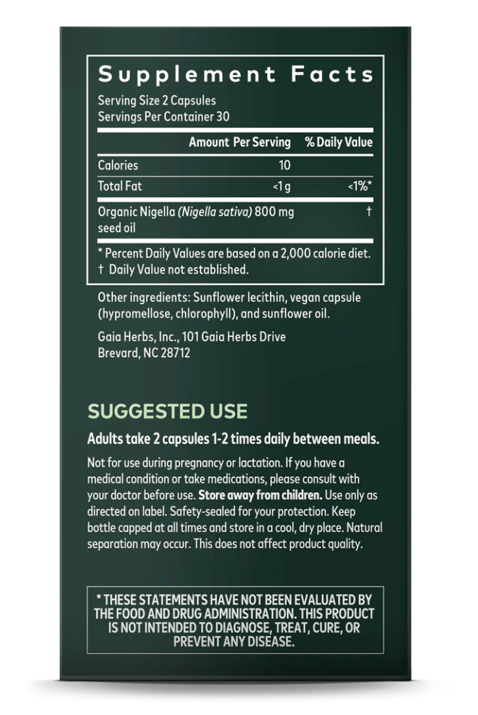 Gaia Herbs Black Seed Oil Capsules