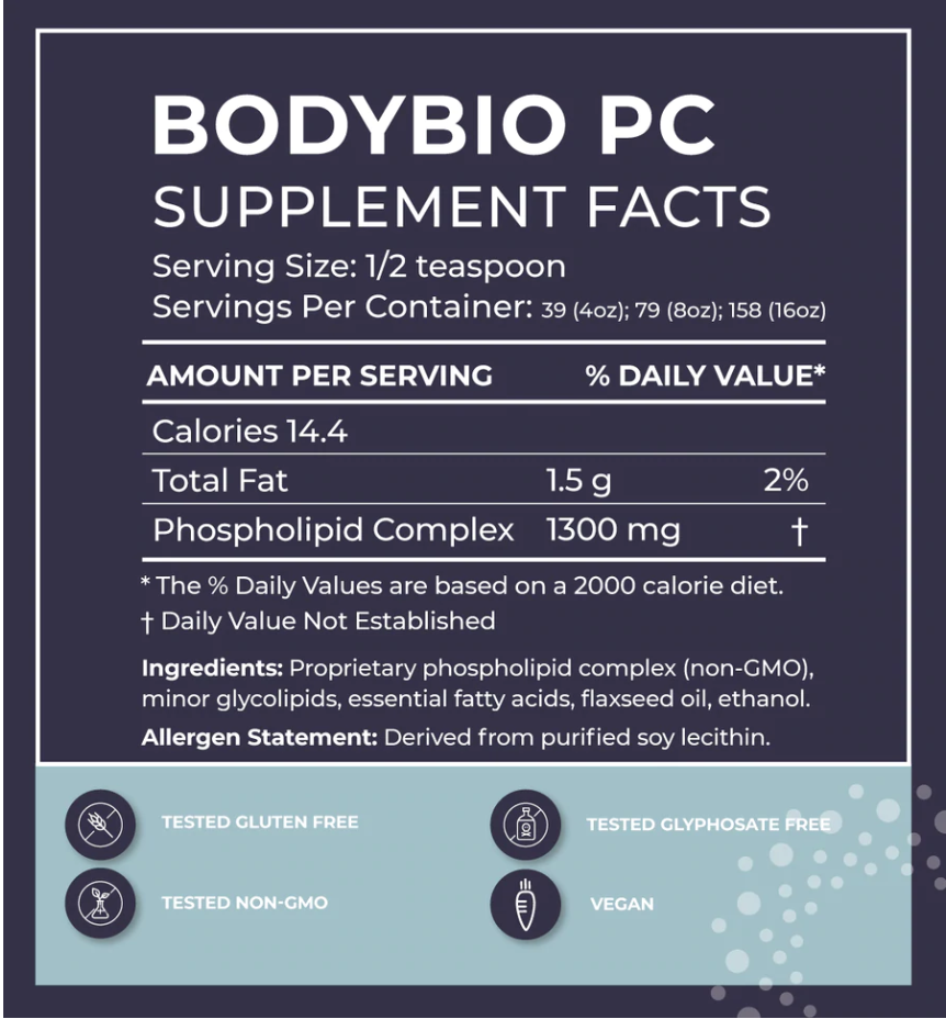 BodyBio PC Liposomal Phospholipid Complex Liquid 3