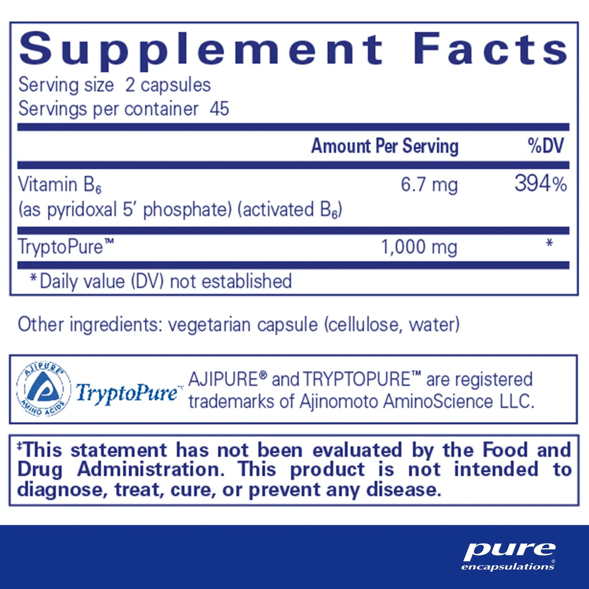 Pure Encapsulations L-Tryptophan Capsules