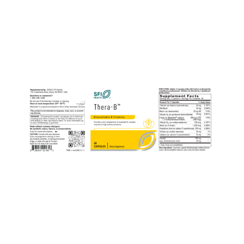 Klaire Labs SFI Health Thera-B Capsules label