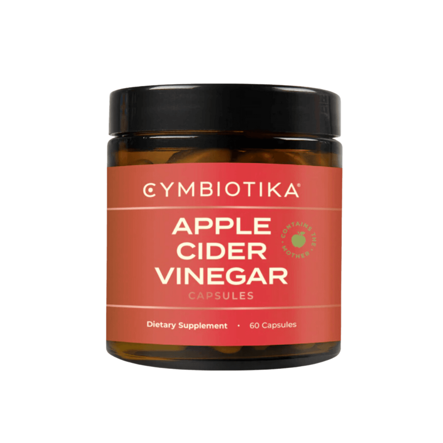 Image of Cymbiotika apple cider vinegar capsules in a glass bottle
