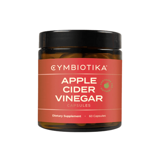 Image of Cymbiotika apple cider vinegar capsules in a glass bottle