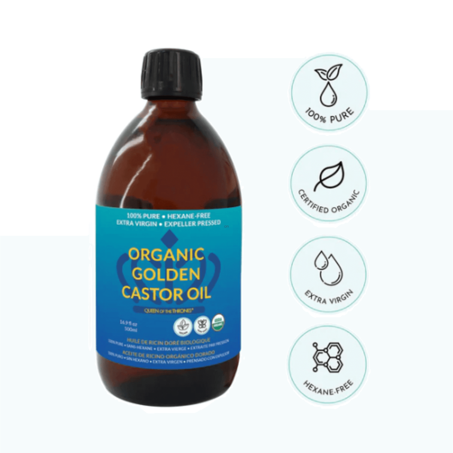 Image of certified organic, non gmo golden castor oil