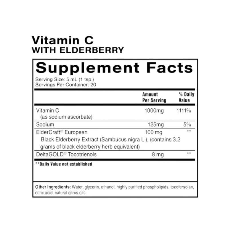 QuickSilver Liposomal Vitamin C + Elderberry Liquid Ingredients