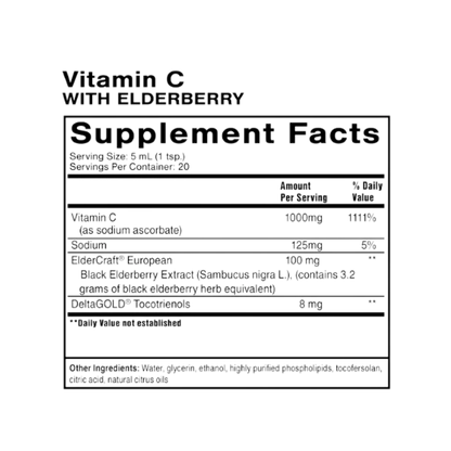 QuickSilver Liposomal Vitamin C + Elderberry Liquid Ingredients