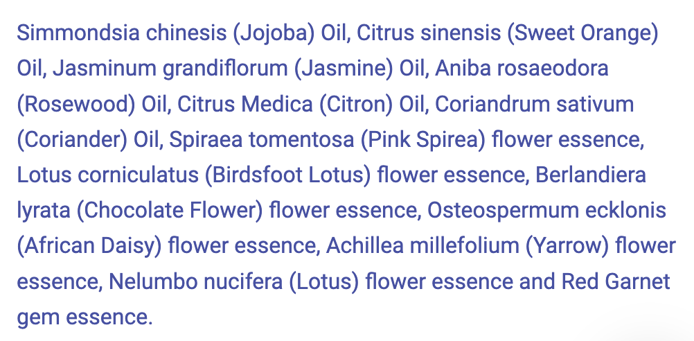 LotusWei Joy Juice Anointing Oil Ingredients