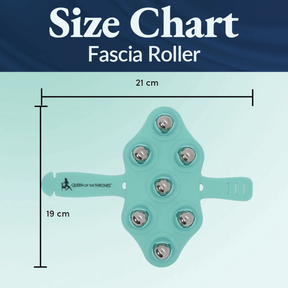 Image of the queen of the thrones fascia roller size chart