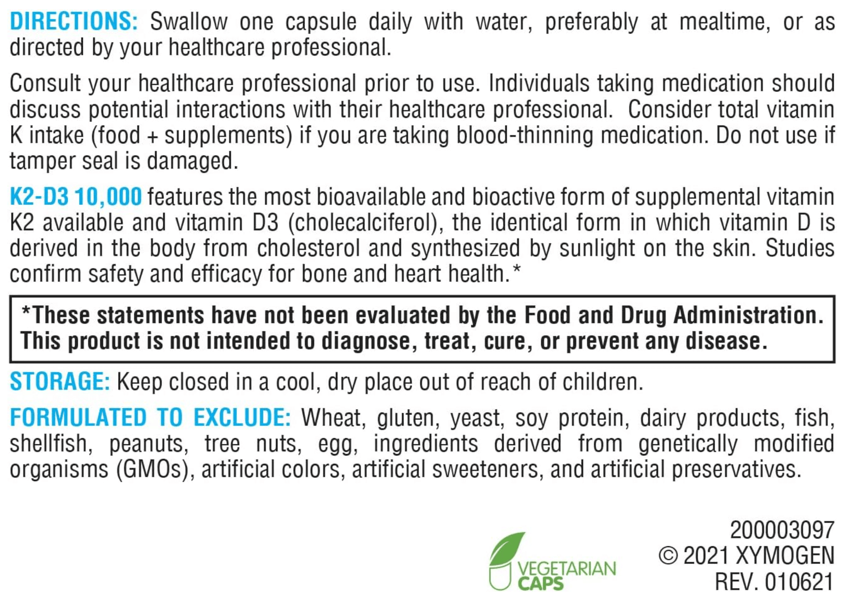 Xymogen K2D3 10,000 Capsules Alive and Well Shop