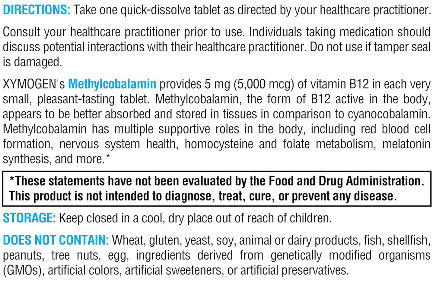 Xymogen Methylcobalamin Tablets