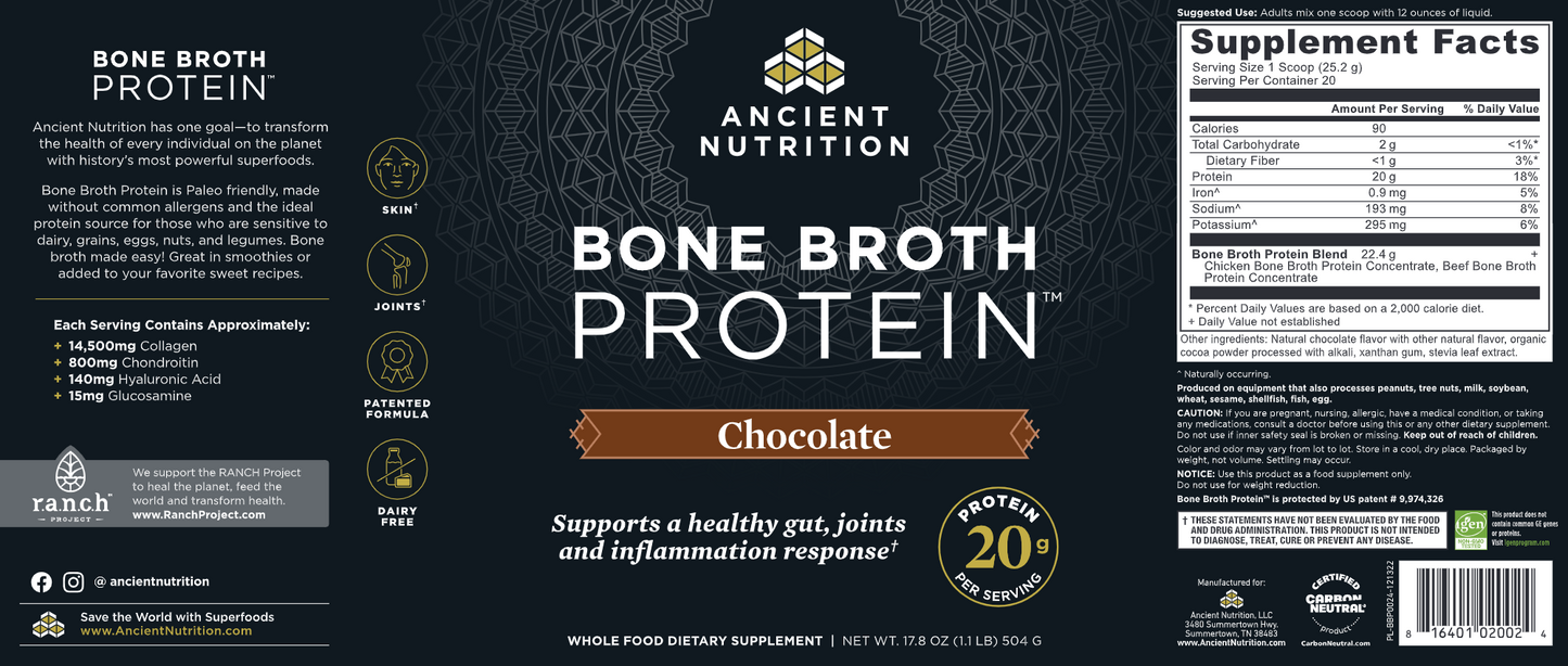 Ancient Nutrition Bone Broth Protein Powder - Chocolate