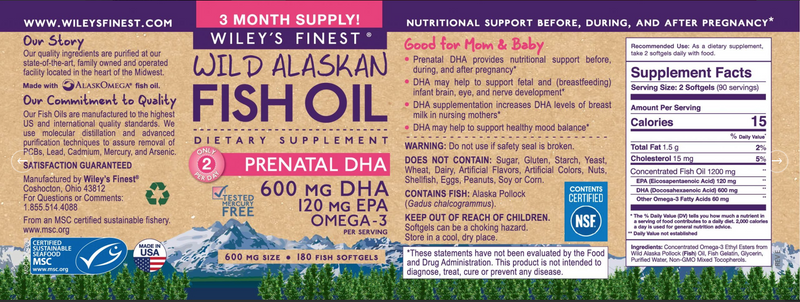 Wiley's Finest Wild Alaskan Fish Oil - Prenatal DHA Softgels